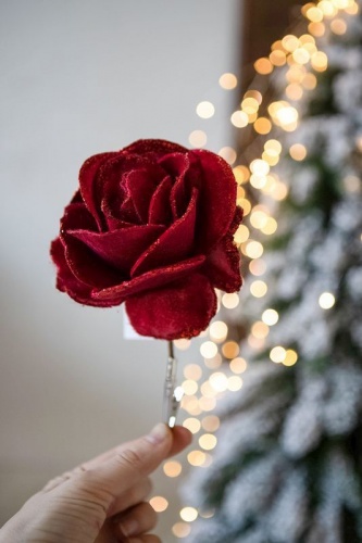 Украшение "Утончённая роза" на клипсе, красная, 12x7 см, Kaemingk фото 2