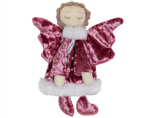 Ёлочная игрушка "Бархатный ангелочек сонья", розовый, 15 см, Due Esse Christmas фото 2