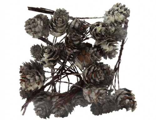 Аксессуар для декорирования "Шишки-малютки" натуральные заснеженные на проволоке, 35 штук, Hogewoning