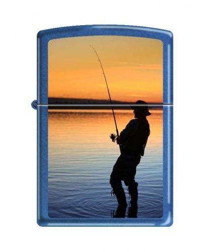 Зажигалка ZIPPO Вечерняя рыбалка, латунь/сталь с покрытием Sapphire™, синяя, глянцевая, 36x12x56 мм, 24534 FISHERMAN