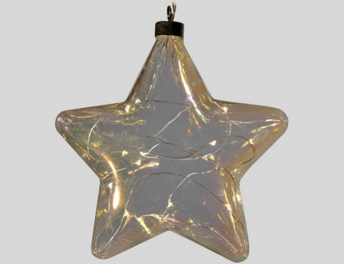 Светящаяся ёлочная игрушка "Перламутровая звезда", стекло, 15 тёплых микро LED-огней, 18 см, Peha Magic