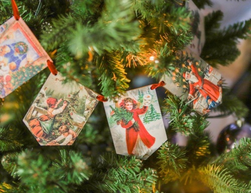 Гирлянда из флажков Vintage Christmas 10 см, 5 шт., дерево, подвеска, Winter Deco фото 2
