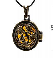 AM-1805 Подвеска "Медальон Вьюнок" (латунь, янтарь)