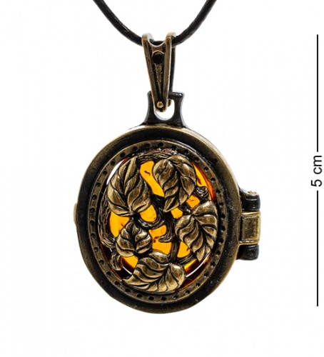 AM-1805 Подвеска "Медальон Вьюнок" (латунь, янтарь)