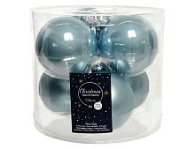 Набор стеклянных шаров матовых и эмалевых, цвет: misty blue, 80 мм, упаковка 6 шт., Kaemingk