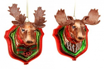Елочное украшение из стекла с декором "Рождественский лось", 12 см, асс.2, Koopman International