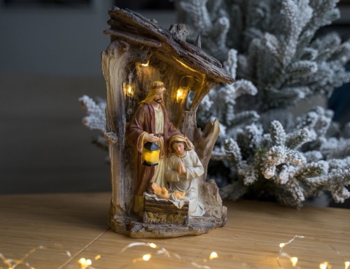Рождественский вертеп ДЖЕСАЙЯ, полистоун, тёплые белые мини LED-огни, 30 см, Boltze