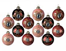 Набор ёлочных шаров "Жозефина", стекло, розовый бархат, нежно-розовый и бордовый, 8 см, упаковка 12 шт., Kaemingk