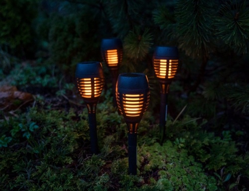 Садовые светильники Solar "Фламбер" с эффектом живого пламени, на солнечных батареях, 12 LED-огней, 27 см (4 шт.), Kaemingk (Lumineo) фото 4