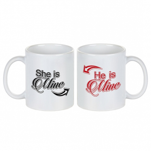Кружки - Набор подарочный кружек "She is mine He is mine" из керамики, цвет белый фото 3