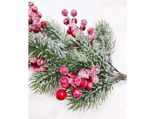 Декоративная ветка с ягодами СНОУ ФРОСТ, 100% литая хвоя, 50 см, Christmas Deluxe фото 3