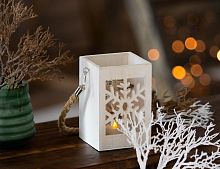 Подсвечник-фонарик "Огонёк в коробочке - снежинки", дерево, стекло, 10x10x15 см, Kaemingk