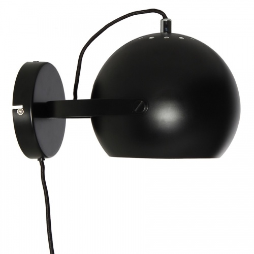 Лампа настенная ball с подвесом, черная матовая, черный шнур