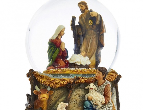 Музыкальный снежный шар "Святое семейство и пастушок", 10 см, Kurts Adler фото 2