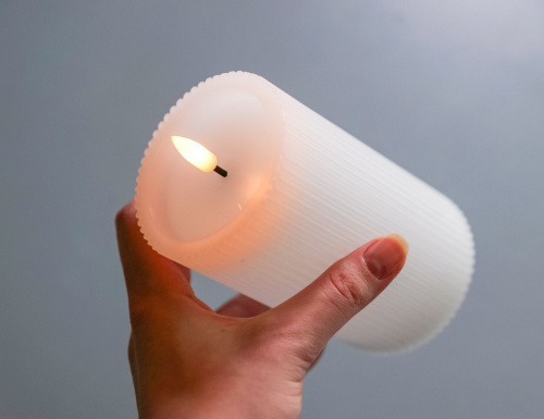 Светодиодные восковые свечи ПИЛАР, белые, тёплые белые LED-огни мерцающие, "натуральный фитилёк", 7.5х10/12.5/15 см, таймер, 3 шт., батарейки, Edelman фото 2
