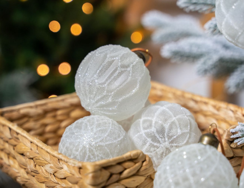 Набор стеклянных шаров СУАБЛАНШ, белый, 8 см, 12 шт., Winter Deco фото 2