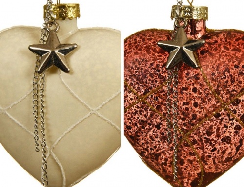 Набор ёлочных украшений "Винтажные нотки" (сердечки), стекло, 8 см (2 шт.), разные модели, Kaemingk фото 2