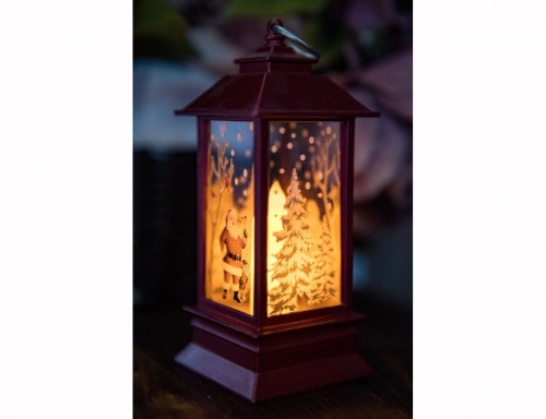 Светящаяся ёлочная игрушка "Фонарик - лесной праздник - санта с птицами", с LED-свечой, 13х5 см, батарейки, Sigro фото 3