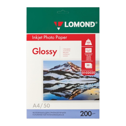 Фотобумага для струйной печати Lomond А4, 200 г/м2, 50 листов, односторонняя глянцевая 0102020