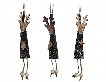 Украшение "Трогательный олень", дерево, фетр, чёрный, 15.5 см, разные модели, Edelman