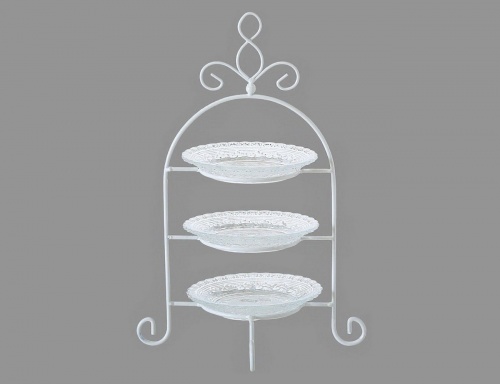 Этажерка для сервировки стола "Мадита", стекло, металл, белая, трехъярусная, 32х21 см, Boltze