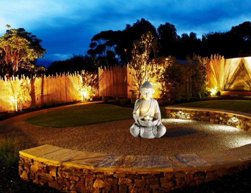 Декоративный садовый фонтан "Сидящий будда", искусственный камень, тёплая белая LED-подсветка, 71х42 см, Kaemingk (Lumineo) фото 2