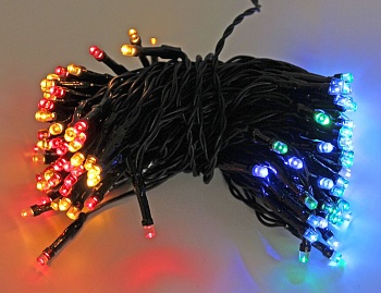Электрогирлянда нить "Цветные огоньки" уличная, 120 разноцветных LED-огней, 12 м, провод черный, контроллер, батарейки (АА), SNOWHOUSE