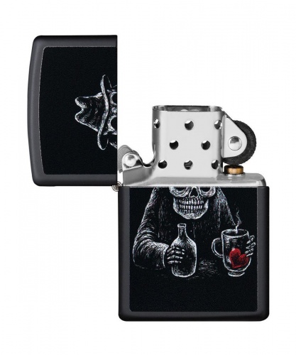 Зажигалка Zippo Bar Skull Design, покрытие Black Matte, латунь/сталь, чёрная, матовая фото 3