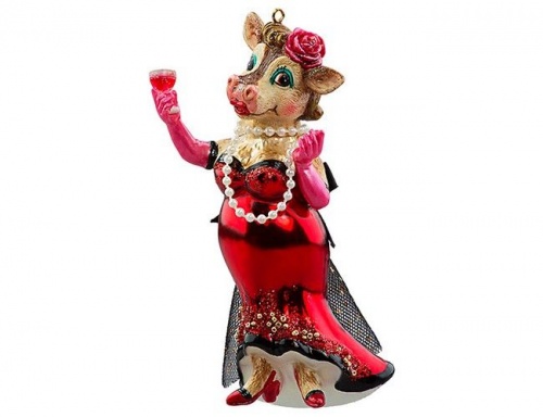 Ёлочная игрушка "Корова - леди в красном вечернем платье", стекло, полистоун, 6.5х5.5х13.5 см, Holiday Classics
