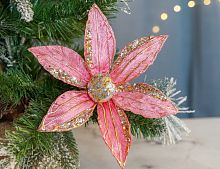 Искусственный цветок РОЗОВАЯ ЛИЛИЯ на клипсе, текстиль, 20 см, Winter Deco