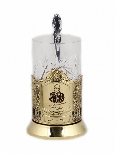 Подстаканник никель Чайная классика, Достоевский в шкатулке с накладкой (цитата) фото 2