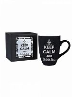 Кружка подарочная "Keep calm" Soft touch черная с гравировкой в черной картонной коробке с накладкой серебро, объем 350 мл