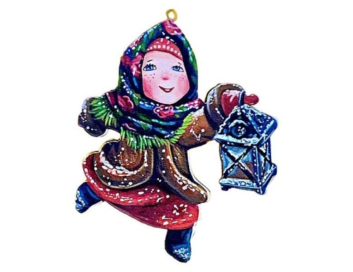 Елочная игрушка Девочка с фонариком - Зимние Каникулы 10 см, дерево, подвеска, Winter Deco фото 2