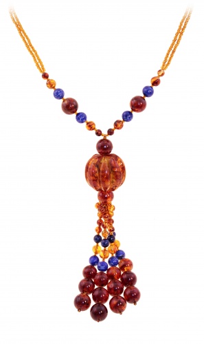 Кулон из балтийского янтаря с бисером и разноцветными бусинами, 30890-3
