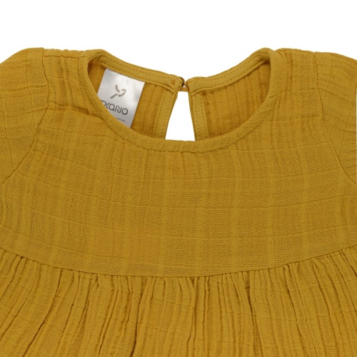 Платье с длинным рукавом из хлопкового муслина горчичного цвета из коллекции essential фото 8