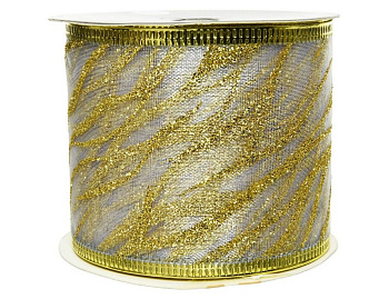 Лента для декорирования ТИГРОВЫЕ ШТРИХИ, золотая, 6.3х280 см, Kaemingk