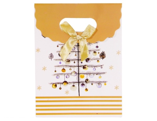 Сумочка для подарков CHRISTMAS CHARM (с ёлкой), бело-золотая гамма, 12.5х16.5 см, Due Esse Christmas фото 2