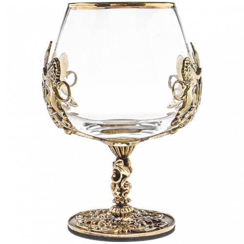 Бокалы - "Artisan Glassworks" - Бокал для коньяка "Настоящий мужчина" с декорированием стекла и патинированной латуни, ручная работа, в деревянной шкатулке фото 4