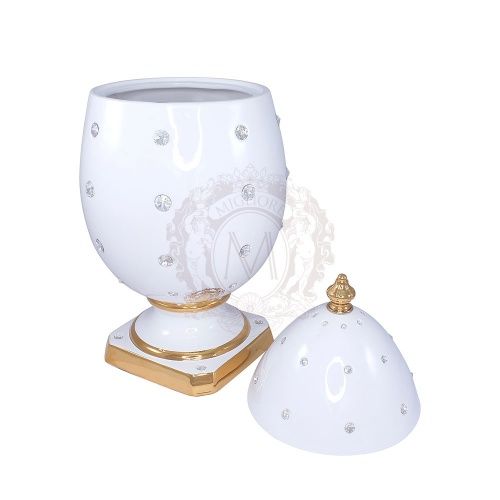 EMOZIONI Сувенир яйцо D26хН52 см, керамика, цвет белый, декор золото, swarovski. фото 2