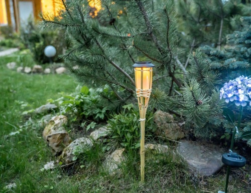 Садовый светильник Solar БАМБУКОВЫЙ ФАКЕЛ на солнечной батарее, тёплый белый LED-огонь, эффект живого пламени, 54 см, Kaemingk (Lumineo) фото 5