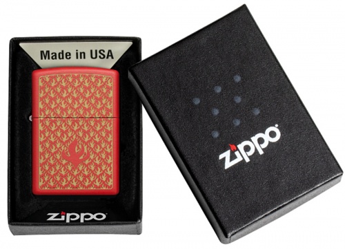 Зажигалка Zippo Flame Pattern, покрытие Red Matte, латунь/сталь, красная, матовая, 38x13x57 мм фото 2