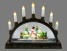 Новогодний светильник горка снежный "Снеговички с подарками", пластик, чёрный, 7 LED-огней, 25.5 см, батарейки, Peha Magic