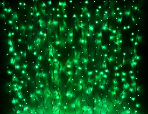 Гирлянда "Световой занавес" 1425 зеленых LED-ламп,  2х6 м, коннектор, черный провод,