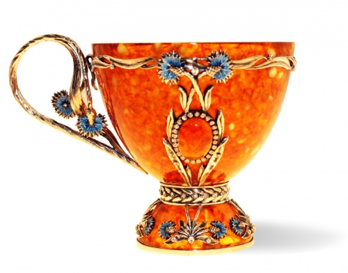 Чайная чашка "Васильки" из янтаря с ложечкой, 5002/L фото 6