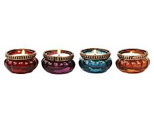 Стеклянные подсвечники КАССИОПЕЯ, под чайные свечи, разноцветные, 6х3.5 см (упаковка - 4 шт.), Goodwill
