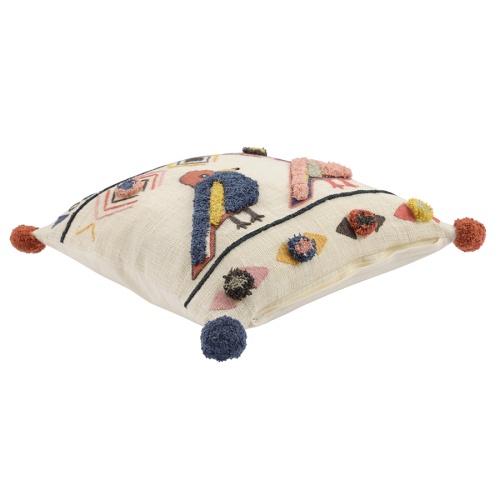 Чехол на подушку в этническом стиле с помпонами и вышивкой Птицы из коллекции ethnic, 45х45 см фото 3