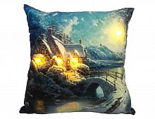 Светящаяся подушка "Дом у мостика", 4 тёплых белых LED-огня, 45х45 см, Peha Magic