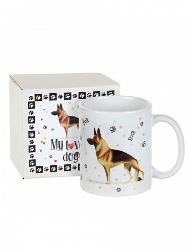 Подарочная кружка "My lovely dog: Немецкая овчарка" в белой коробке с накладкой, основной материал: фаянс, размер упаковки 1110,59, объем кружки 330 мл, вес кружки в упаковке 450 гр, цвет: белый