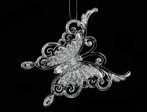 Ёлочное украшение "Бабочка", акрил, серебристая, 12 см, Crystal deco