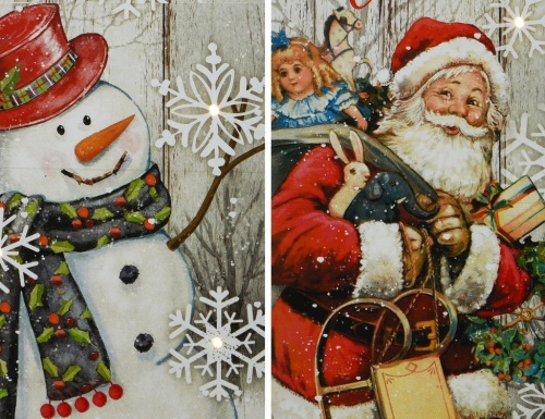 Настенное светящееся  панно CHRISTMAS TIME - СНЕГОВИК, дерево, 6 тёплых белых LED-огней, 21x60 см, таймер, батарейки, Kaemingk фото 2